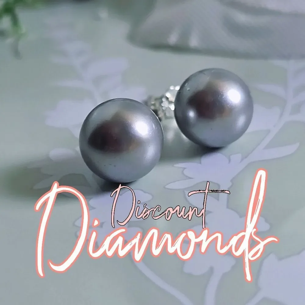 Grey South Sea Pearl Stud 10 mm Earrings  925 Silver Studs & Closures